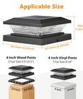 Slick 16 Pack Black Solar Post Cap Lights For 4X4 Wooden Or Vinyl Fences Waterproof displayed with size dimensions.