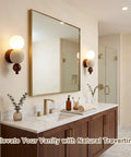 Modern Travertine Wall Sconce with Glass Globe, Wood Accent Wall Light Fixture, Hardwired G9 Base Wall Lamp for Bedroom, Living Room and Hallway above vanity.