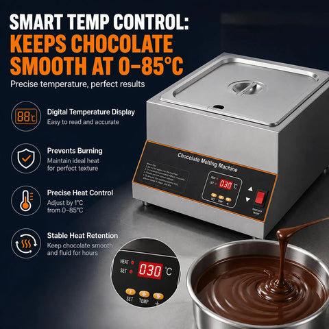 Heavy Duty Electric Chocolate Melter And Tempering Machine With 12kg Capacity, Stainless Steel Food Warmer And Digital Temperature Control