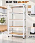 Heavy Duty 5 Tier Storage Shelf Rack Adjustable Boltless Steel Frame With Thick MDF Boards Rock Solid Garage Shelving Kit For Kitchen Pantry Quick Setup Superior Load Capacity 30X12X59 Inches White showcasing thick MDF boards and interlocking design.