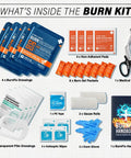 Contents of Burn Kit With Sterile Waterproof Wound Dressings, Hydrogel Foam Burn Dressings, Burn Gel, Nonstick Pads, Gauze And Shears