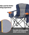 Oversized Folding Camping Chair with Cooler Bag, Side Pocket and Cup Holder, heavy duty portable lawn chair, sturdy, breathable fabric