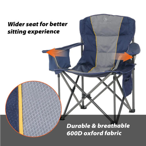Oversized Folding Camping Chair with Cooler Bag, Side Pocket and Cup Holder, heavy duty portable lawn chair, sturdy, breathable fabric