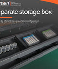 CNC Tool Rack Desktop Storage for Workshop and Garage showcasing separate storage box with multiple compartments for tools and parts.