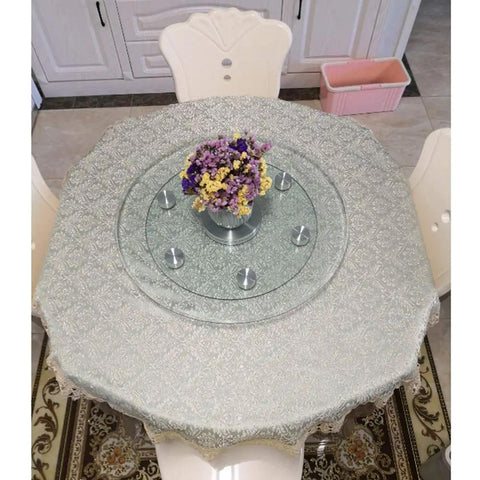 Round Glass Turntable Bearing with Tempered 12mm Thickened Glass Smooth Spinning Tray on Dining Table