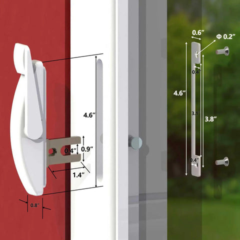 Heavy Duty Window Locking Handle Replacement White Smooth Glide Operation dimensions shown for secure sash lock upgrade.