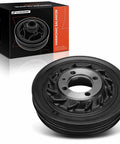 Black engine harmonic balancer pulley with packaging, compatible with Mitsubishi Eclipse Galant Expo LRV Eagle Summit Talon Plymouth Colt Laser 1992-1999 2.0L 2.4L
