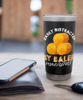 Easily Distracted By Baler Machines Insulated Stainless Steel Tumbler with black design, shown on a table with phone and keys.