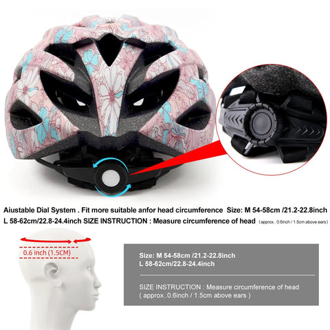 Adjustable Bike Helmet For Men And Women Lightweight Road And Mountain Cycling with Detachable Visor and Pink Flower Accent