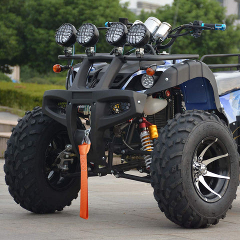 ATV with Soft Loops Tie Down Straps 4 Pack 12,000 Lbs Max Strength 18 Inch By 1.7 Inch Heavy Duty Motorcycle Tie Downs in use
