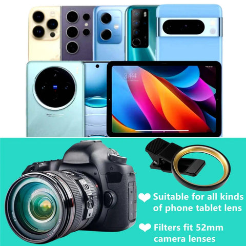 Clip On CPL Polarizer Filter for Smartphones with Pro Grade Optical Glass and Double Sided Coating alongside phones and camera