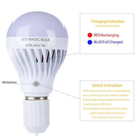 Rechargeable Emergency Light Bulb With Remote For Cordless Lamps 60W Equivalent E26 Base Battery Powered Backup Power Dimmable
