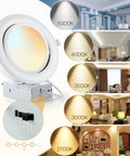 Six Inch LED Recessed Lighting Kit With Junction Box Gimbal Downlights 5CCT Selectable 2700K To 5000K shown with color temps