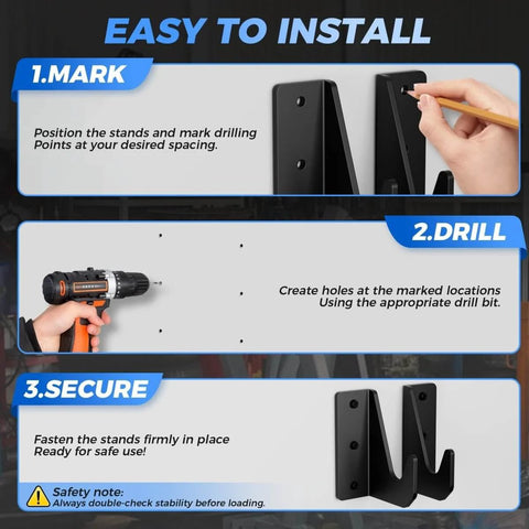Installation steps for Heavy Duty Wall Mount Jack Stand Organizer Rack For Hydraulic Floor Jacks And Trailers, Space Saving Storage