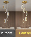 Lit Gold Brushed Modern Pendant Lights For Kitchen Island Three Pack LED Dimmable Mini Pendants display light off and on
