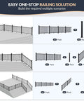 Schematic of Rock Solid Modular Aluminum Deck Railing Kit With Built In Lighting 36 By 6 Feet Four Pack for various setups.