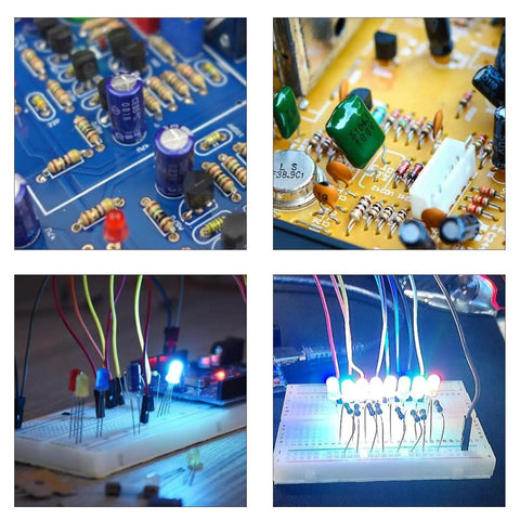 Electronic Components Kit With 1400 Pieces, 6 Value Assortment Including LEDs Diodes Resistors used on circuit boards