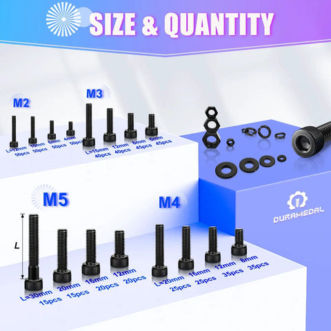 2240 Piece Metric Screw Kit M2 To M5 With 12.9 Grade Alloy Steel Hex Socket Bolts And Machine Screws Black Zinc Plated, Free Allen Wrench