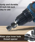 Heavy Duty Pipe Internal Threader Tool Built With Beefy Steel For Quick No Nonsense Threading Jobs on a power drill.
