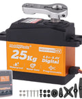HobbyPark 25kg waterproof high-torque RC servo with full metal gears, orange body, 25T horn