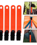 Glow Reflective Trail Marker Clips For Outdoor Hiking And Hunting Orange PVC Clips With Glow Tape, pack of 4, shown attached to gear.
