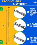 SOMADA 1 in x 39 in SDS-Plus long drill bit with quad-cutter carbide tip and 10 mm shank