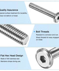 Heavy Duty All Purpose Flat Head Socket Cap Screws Kit M5x30mm 304 Stainless Steel Hex Drive Fasteners close-up details