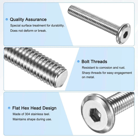 Heavy Duty All Purpose Flat Head Socket Cap Screws Kit M5x30mm 304 Stainless Steel Hex Drive Fasteners close-up details