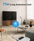 Ultimate Home Office Power Strip With USB Ports And 12 Outlets And 4 USB Chargers, 15-foot cord in modern living room scene.