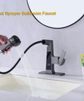 LED Bathroom Faucet With Pullout Sprayer Grey Digital Temperature Display in use over modern sink setup