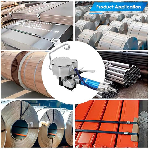 No Fuss Pneumatic Steel Strapping Machine Featuring Steady Tensioner And Quick Auto Cutter Heavy Duty Metal Strap Baler For 19mm Banding in warehouse applications.
