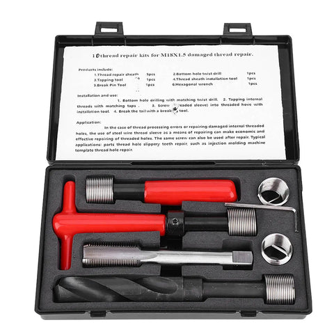 M18x1.5 Thread Repair Kit With Beefy Stainless Steel Inserts For Rethreading And Restoring Damaged Threads In Aluminum And Metal in case