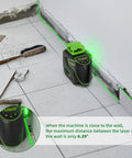 3 X 360 Cross Line Laser Level 3D Self Leveling With Green Beam projecting lines on floor and wall for accurate alignment.