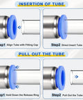 Push To Connect Fittings Two Pack Fits Five Thirty Two Inch Outer Diameter Tubes One Quarter Inch NPT Nickel Plated Brass Straight Pneumatic Female Adapter Air Line Quick Connect For Pneumatic Systems Blue insertion and removal