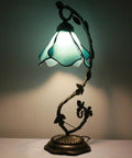 Blue Tiffany Style Stained Glass Table Lamp With Metal Leaf Base, Desk Reading Light, UL Listed, S701 Series