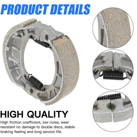 Close-up of Rear Drum Brake Shoes Replacement For Mini Bikes And Scooters 105mm with springs, material detail shown.