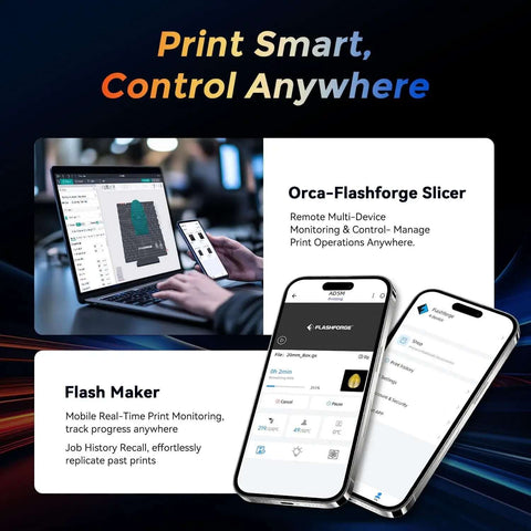 Interface of Orca-Flashforge Slicer and Flash Maker app for Fast 3D Printer AD5M With 1 Click Auto Calibration CoreXY.