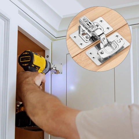 Installing Two Pack Heavy Duty Cabinet Hinges Repair Plates Kit 90x47mm Stainless Steel Hinge Repair Brackets on kitchen cupboard
