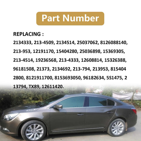 Icyhaws engine coolant temperature sensor product image; side view of gray sedan with Part Number replacement list overlay
