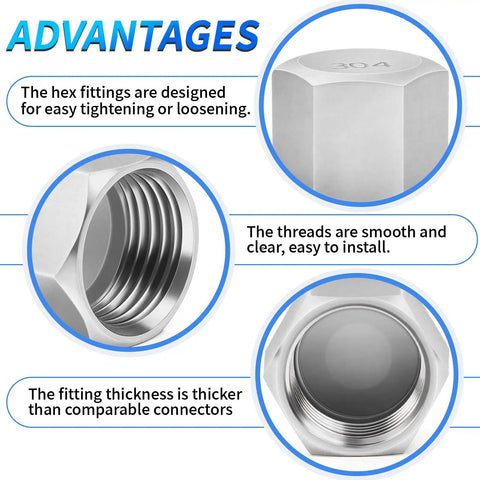 Advantages of 304 Stainless Steel 1/4 Inch NPT Female Hex End Cap Pipe Fitting Thread Adapter Pack Of 12