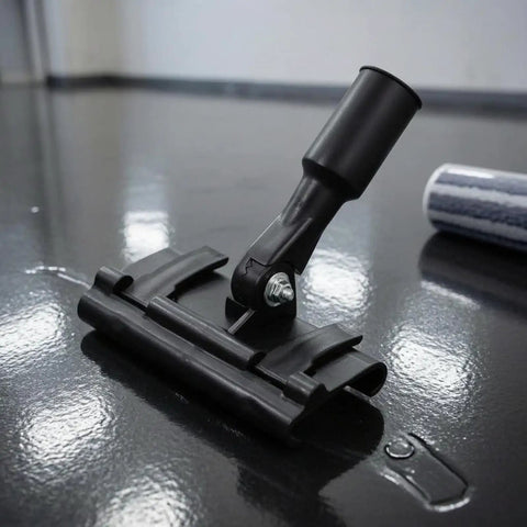 Sturdy Floor Coating Roller Clamp Accessory With Metal Handle Grip Holder Attachment For Tight Control And Stable Base, Ideal For Workshop Use, Industrial Tasks, And DIY Repairs on black floor