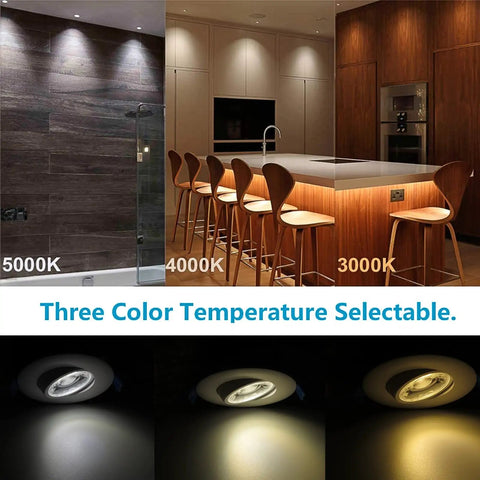 3 Inch Waterproof Recessed Shower Light With 9W COB LED, Adjustable Gimbal with 3 Color Temperature Options: 5000K, 4000K, 3000K