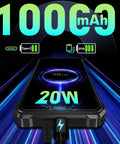 Ultra Rugged Unlocked Android 15 Powerhouse Packed With Massive 10000mAh Battery And Kickass 128dB Speaker Ironclad Waterproof Cellphone with power display.