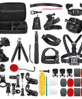 50 In 1 Action Camera Accessory Kit Compatible With GoPro Hero 12 11 10 9 DJI Osmo Action Insta360 X3 X2 GO 3 SJCAM Akaso Campark VicTsing APEMAN Lightdow Sony Sports DV Straps Mounts Chest Head Helmet Tripod