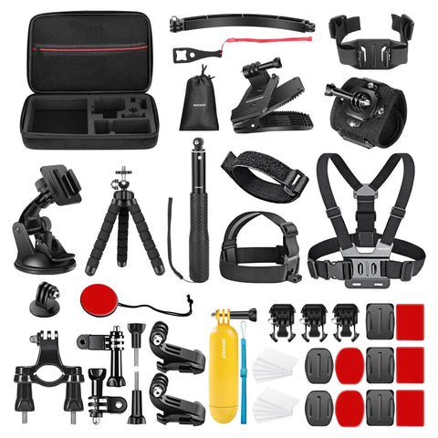 50 In 1 Action Camera Accessory Kit Compatible With GoPro Hero 12 11 10 9 DJI Osmo Action Insta360 X3 X2 GO 3 SJCAM Akaso Campark VicTsing APEMAN Lightdow Sony Sports DV Straps Mounts Chest Head Helmet Tripod