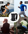 Collage of biking, running, hiking, climbing with Hydration Running Vest For Men And Women With 1.5L Water Bladder visible