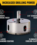Two And A Half Inch Diamond Hole Saw For Tile Glass Porcelain And Stone with smooth chrome finish and cooling slots