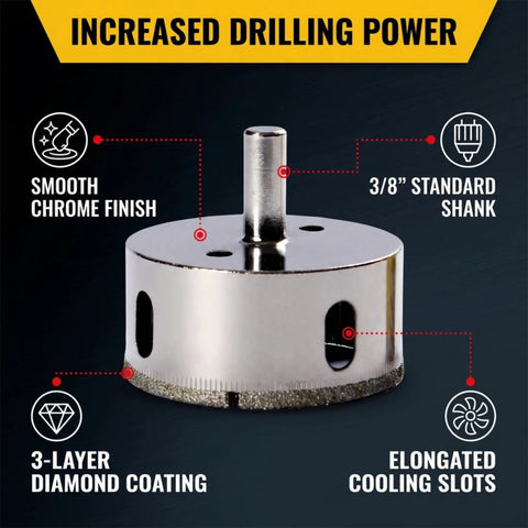 Two And A Half Inch Diamond Hole Saw For Tile Glass Porcelain And Stone with smooth chrome finish and cooling slots