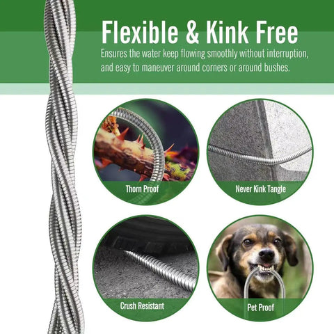 304 Stainless Steel Garden Hose 20 Ft With Female To Male Metal Connector No Leakage Built To Last Flexible Lightweight Kink Free Water Hose Easy To Use And Store Today image with thorn proof, pet proof, crush resistant and never kink tangle features.