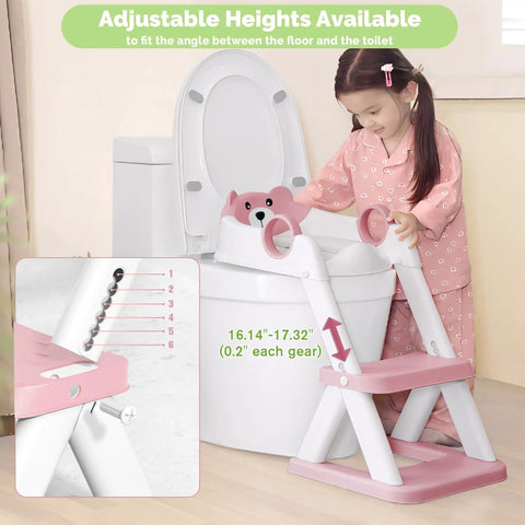 No Sweat 2 In 1 Potty Training Seat With Step Stool For Toddlers, Adjustable Height Toilet Chair, Waterproof Cushioned Pad, Rock Solid Non Slip Bathroom Helper For Kids